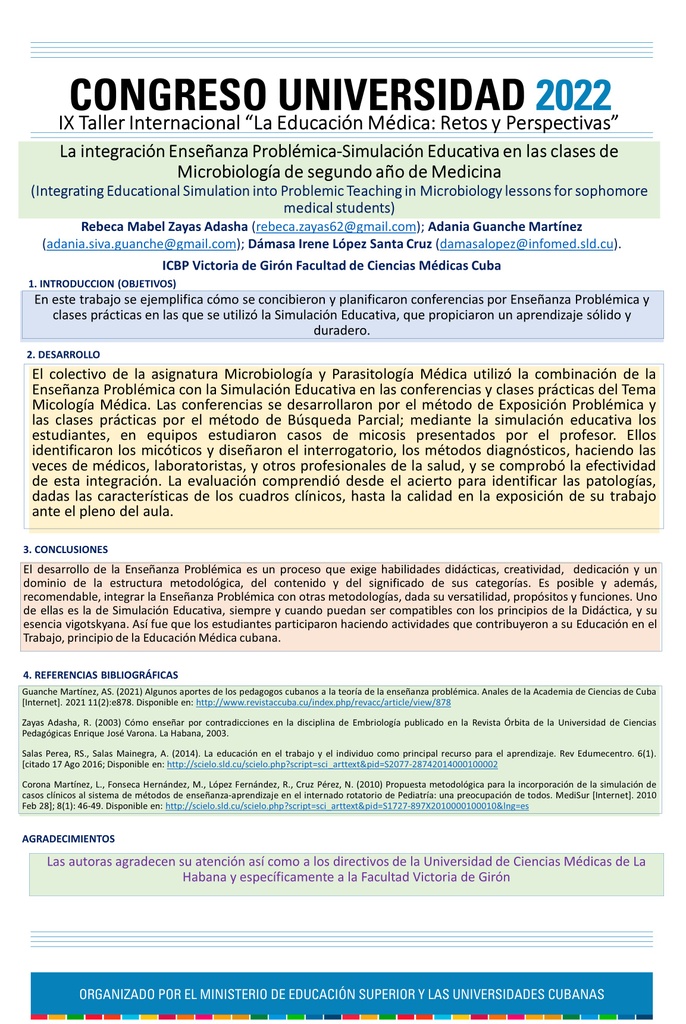 LA INTEGRACIÓN ENSEÑANZA PROBLÉMICA-SIMULACIÓN EDUCATIVA EN LAS CLASES DE MICROBIOLOGÍA DE SEGUNDO AÑO DE MEDICINA
