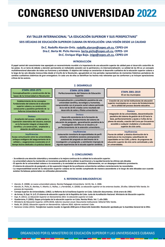 SIX DECADES OF CUBAN HIGHER EDUCATION IN REVOLUTION: A VIEW FROM QUALITY