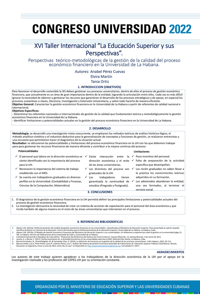 Theoretical-methodological perspectives of the quality management of the economic-financial process at the University of Havana..